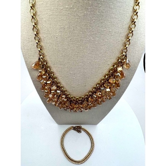 Vintage Gold Chain Necklace & Bracelet Set With Dangling Beads.  A6 - Picture 5 of 12